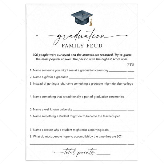Graduation Feud Game Printable Family Feud for Grad Party by LittleSizzle