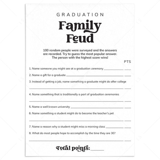 Printable Graduation Family Feud Game with Answers by LittleSizzle