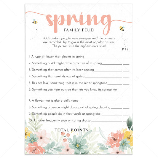 Spring Family Feud Questions and Answers Printable by LittleSizzle