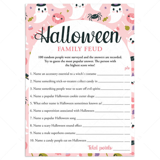 Girly Ghoul Party Game Halloween Family Feud with Answers Printable by LittleSizzle