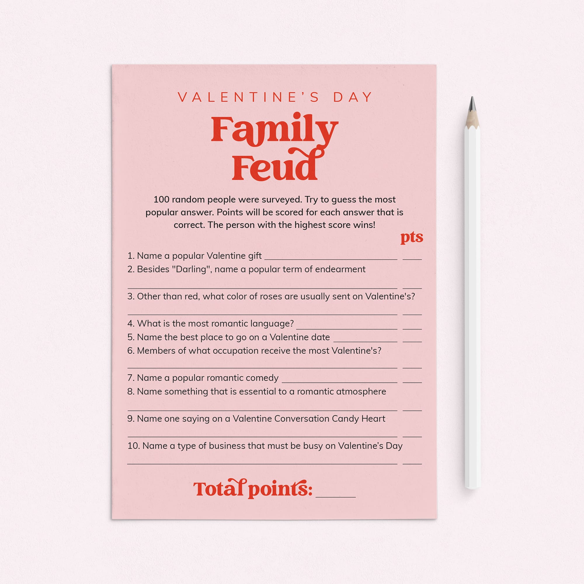 Printable Valentine's Day Family Feud Game with Answers by LittleSizzle