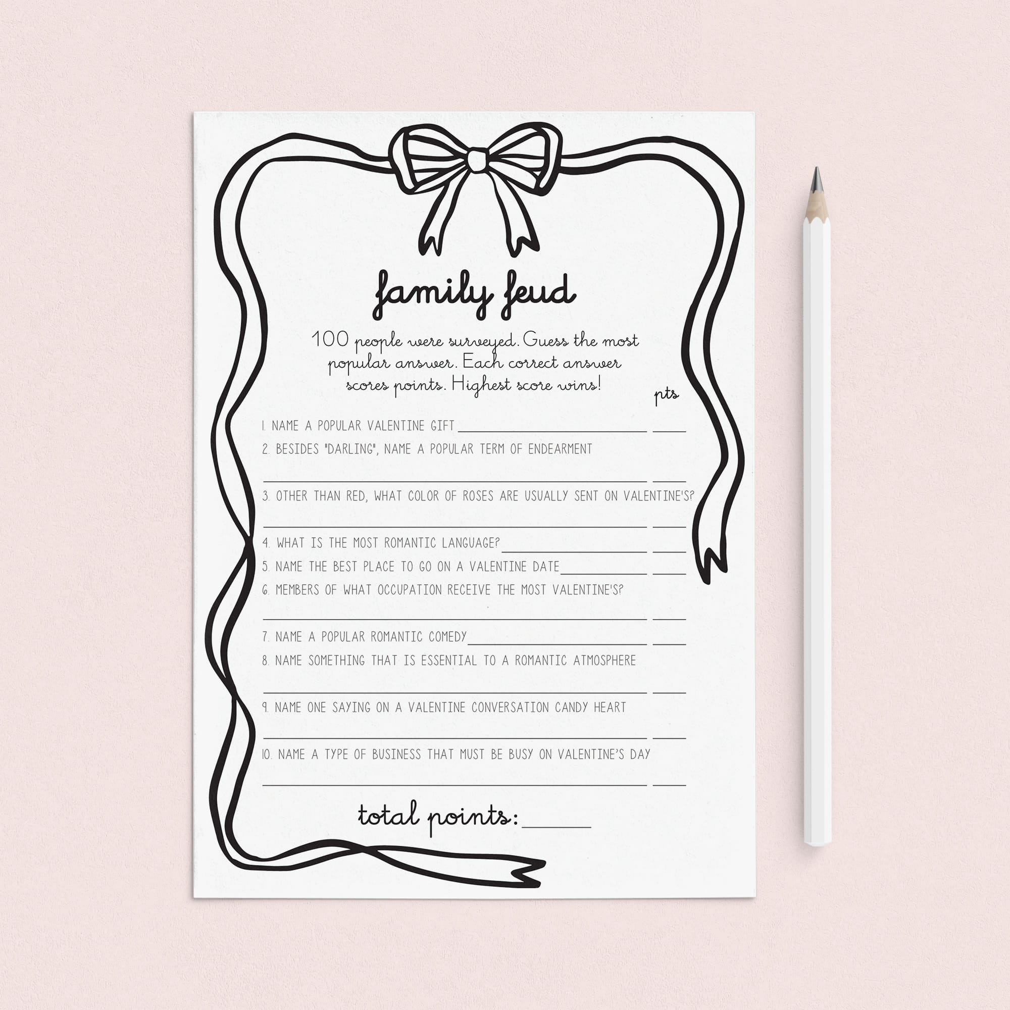 Valentine's Day Feud Questions and Answers PDF Printable by LittleSizzle