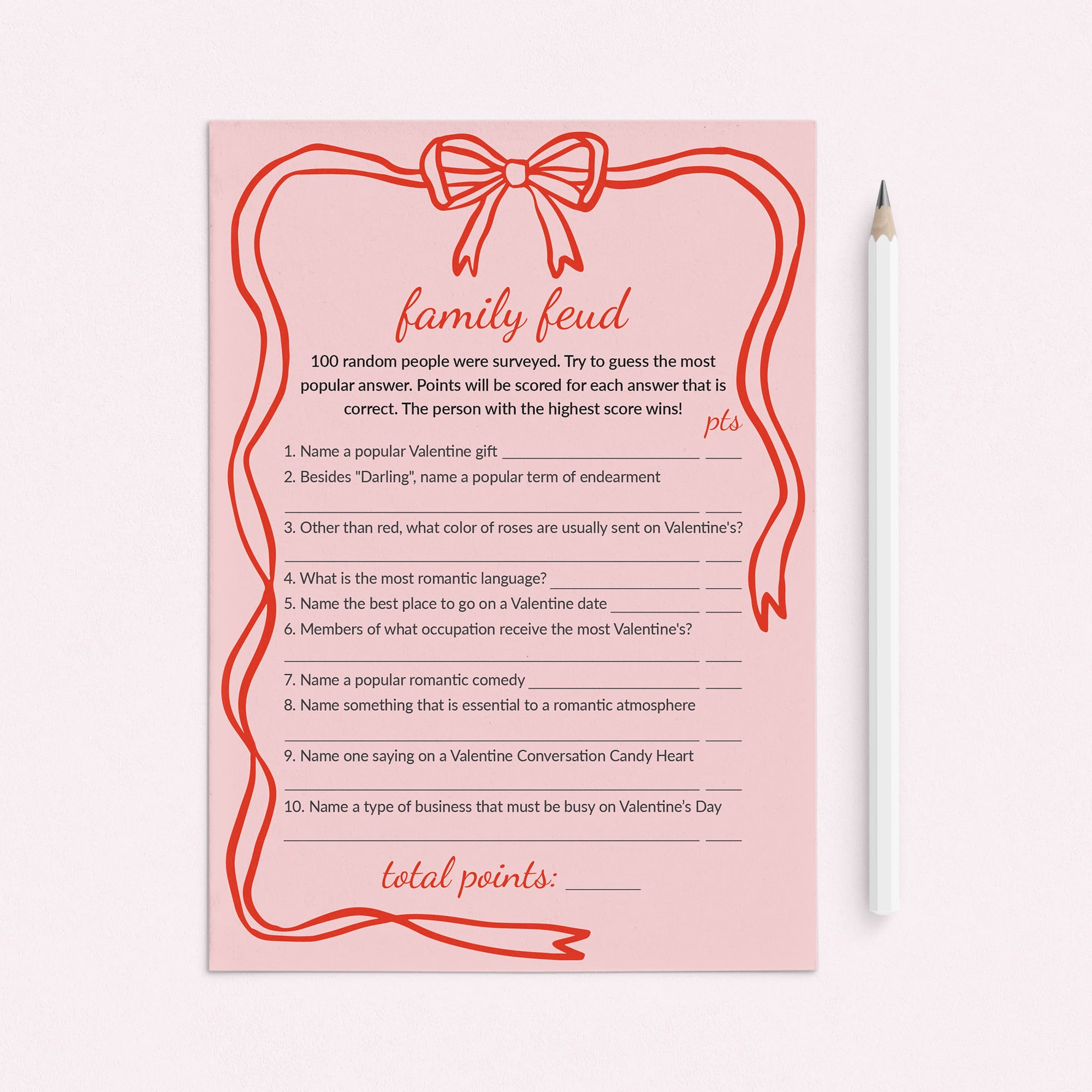 Valentine Family Feud Questions with Answers Digital Download by LittleSizzle