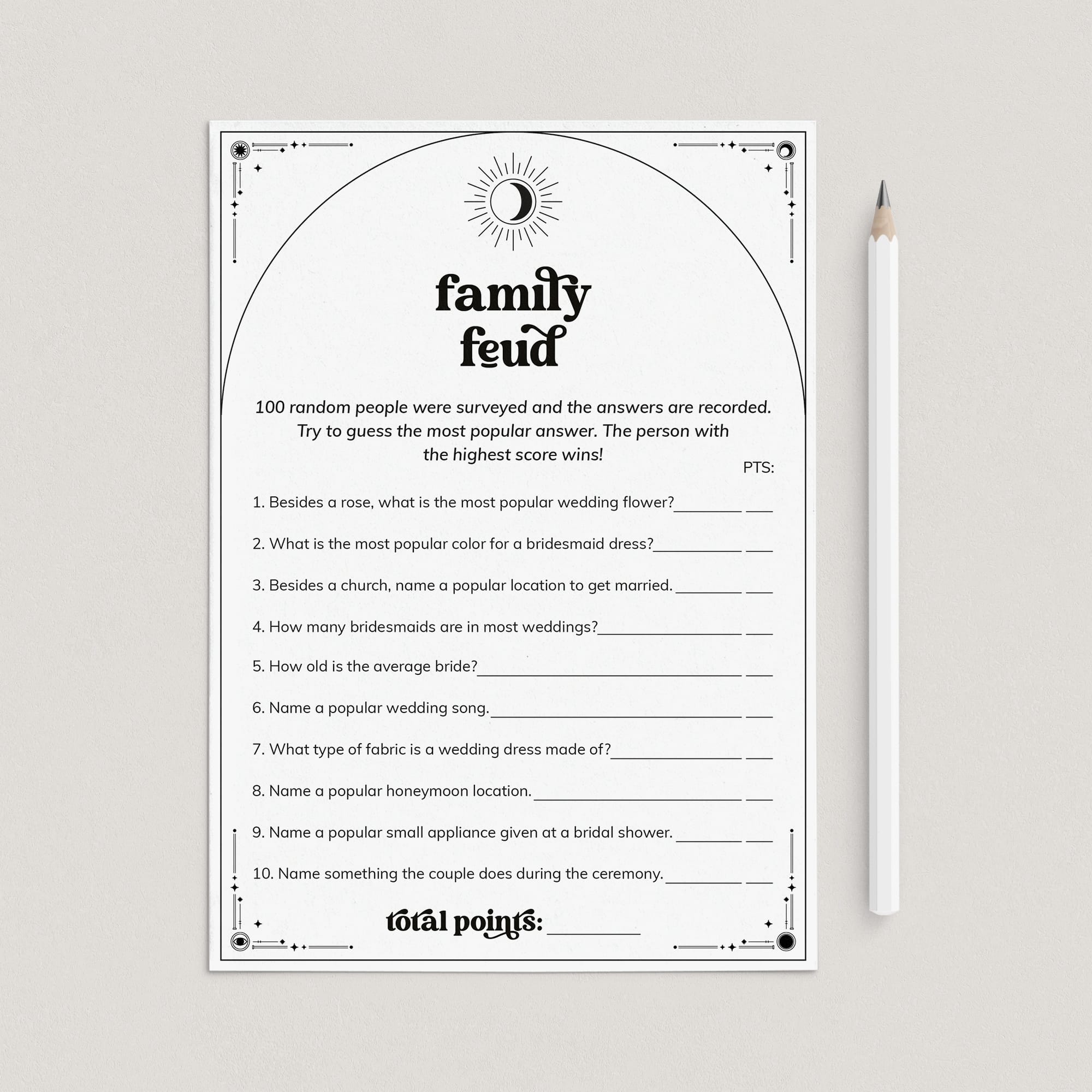 Celestial Theme Bridal Shower Family Feud Questions and Answers by LittleSizzle