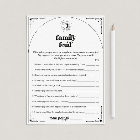 Celestial Theme Bridal Shower Family Feud Questions and Answers by LittleSizzle