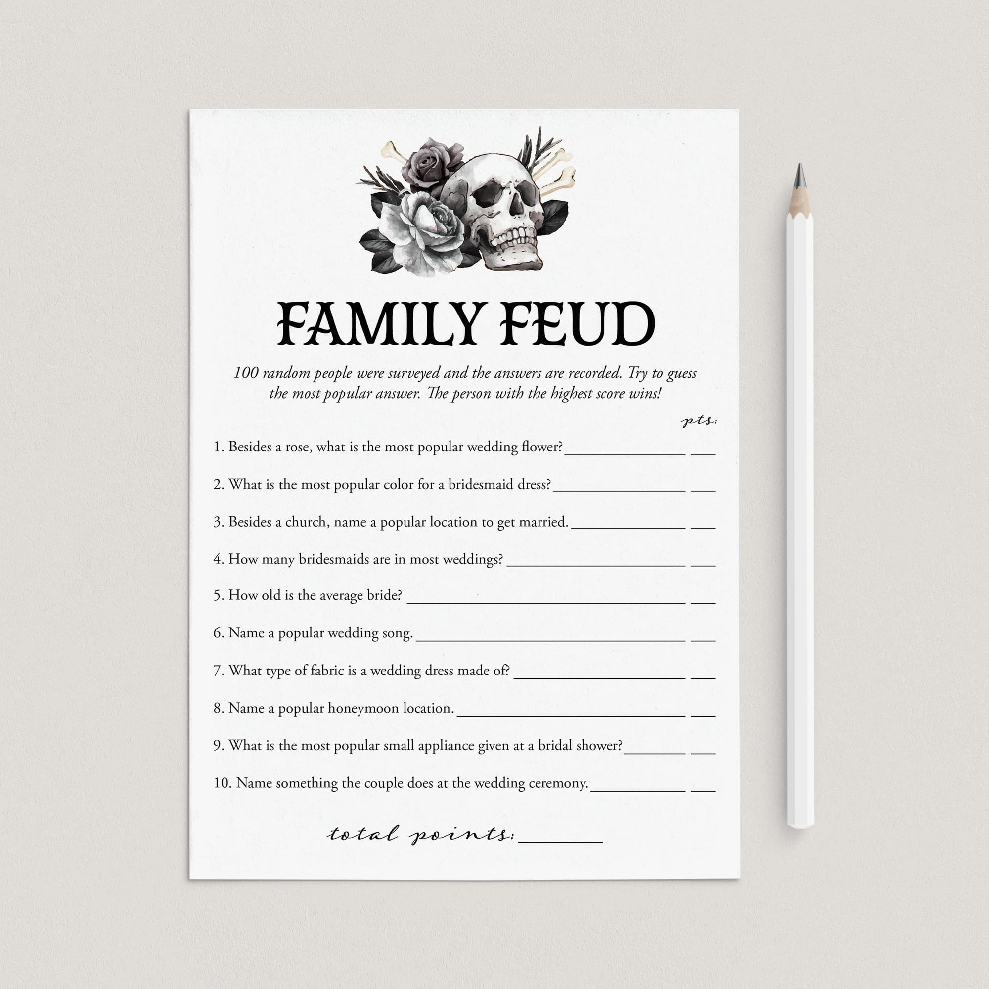 Goth Bridal Shower Family Feud with Answer Key by LittleSizzle
