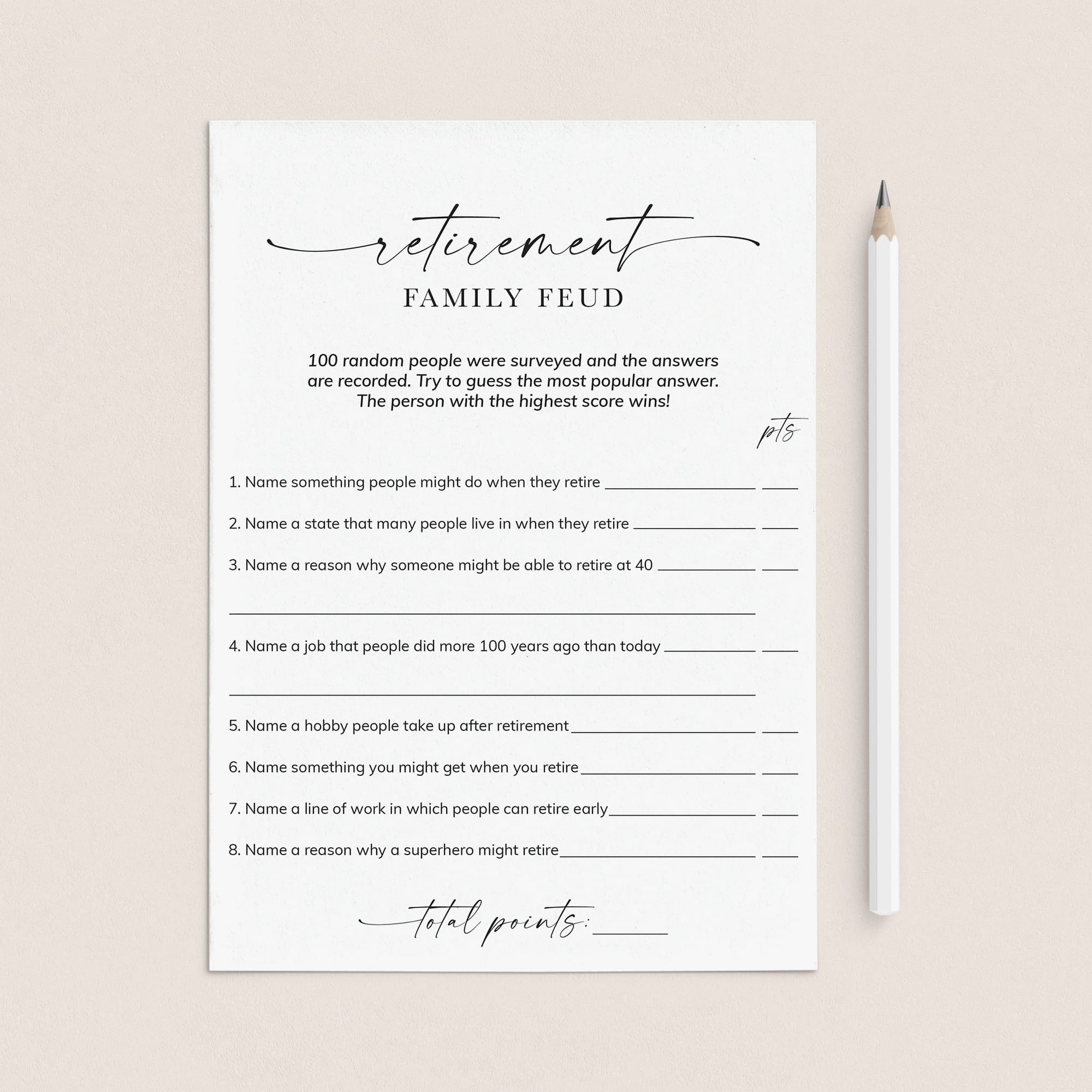 Printable Retirement Family Feud Questions and Answers by LittleSizzle