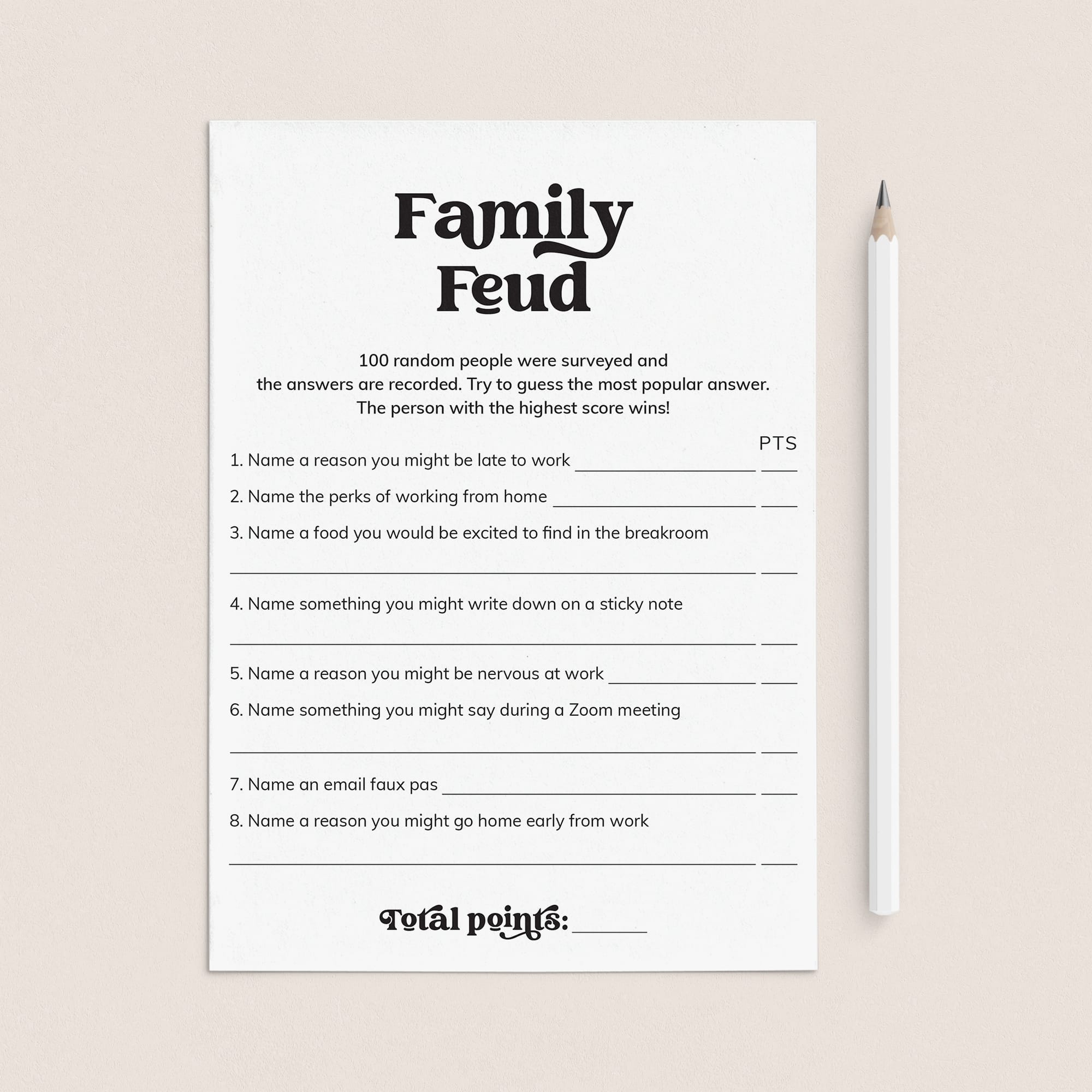 Office Feud Game Questions and Answers Printable by LittleSizzle