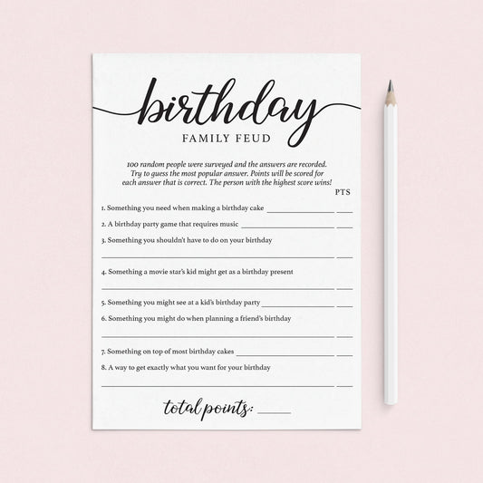 Birthday Family Feud with Answer Key Printable by LittleSizzle