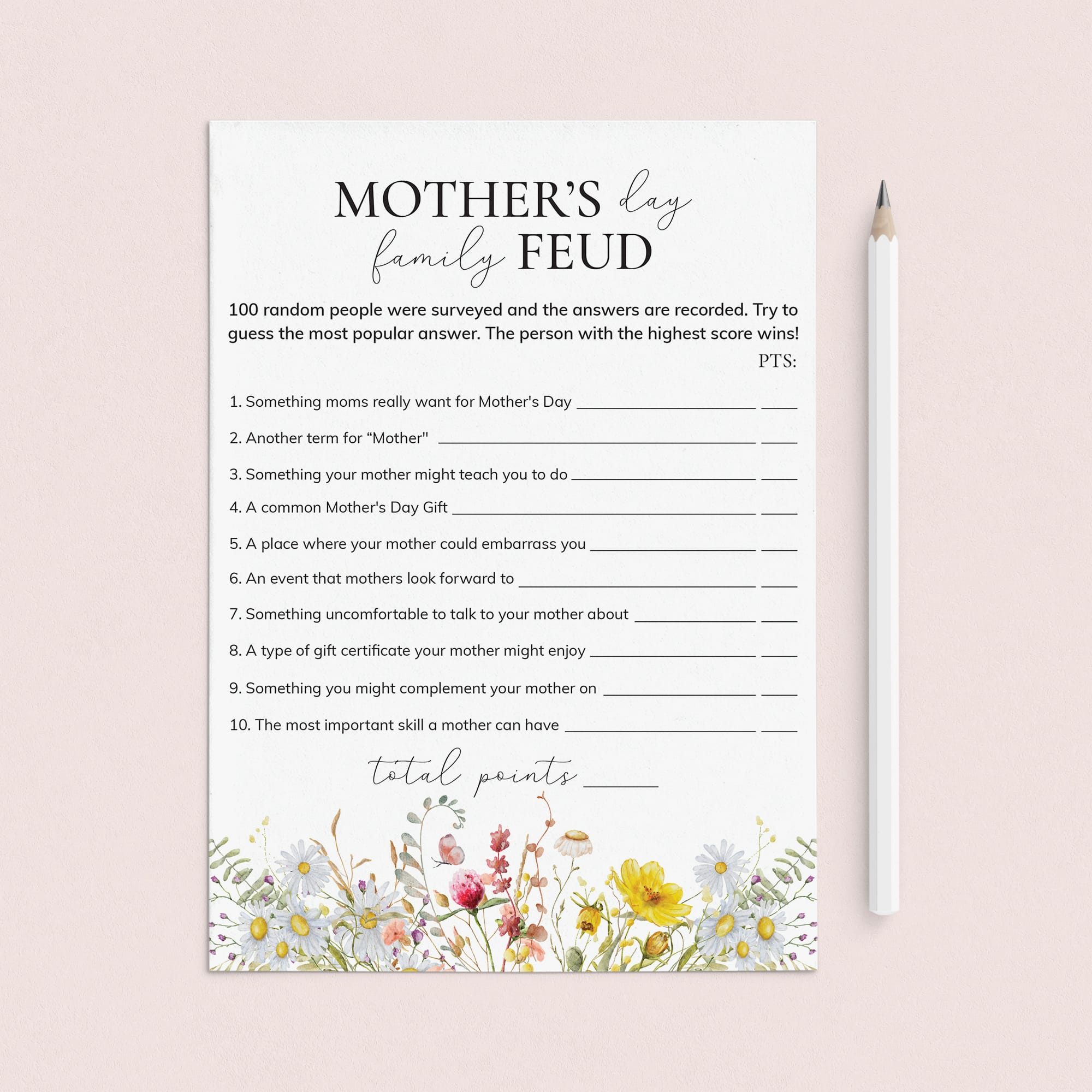Mother's Day Family Feud Questions and Answers Printable by LittleSizzle