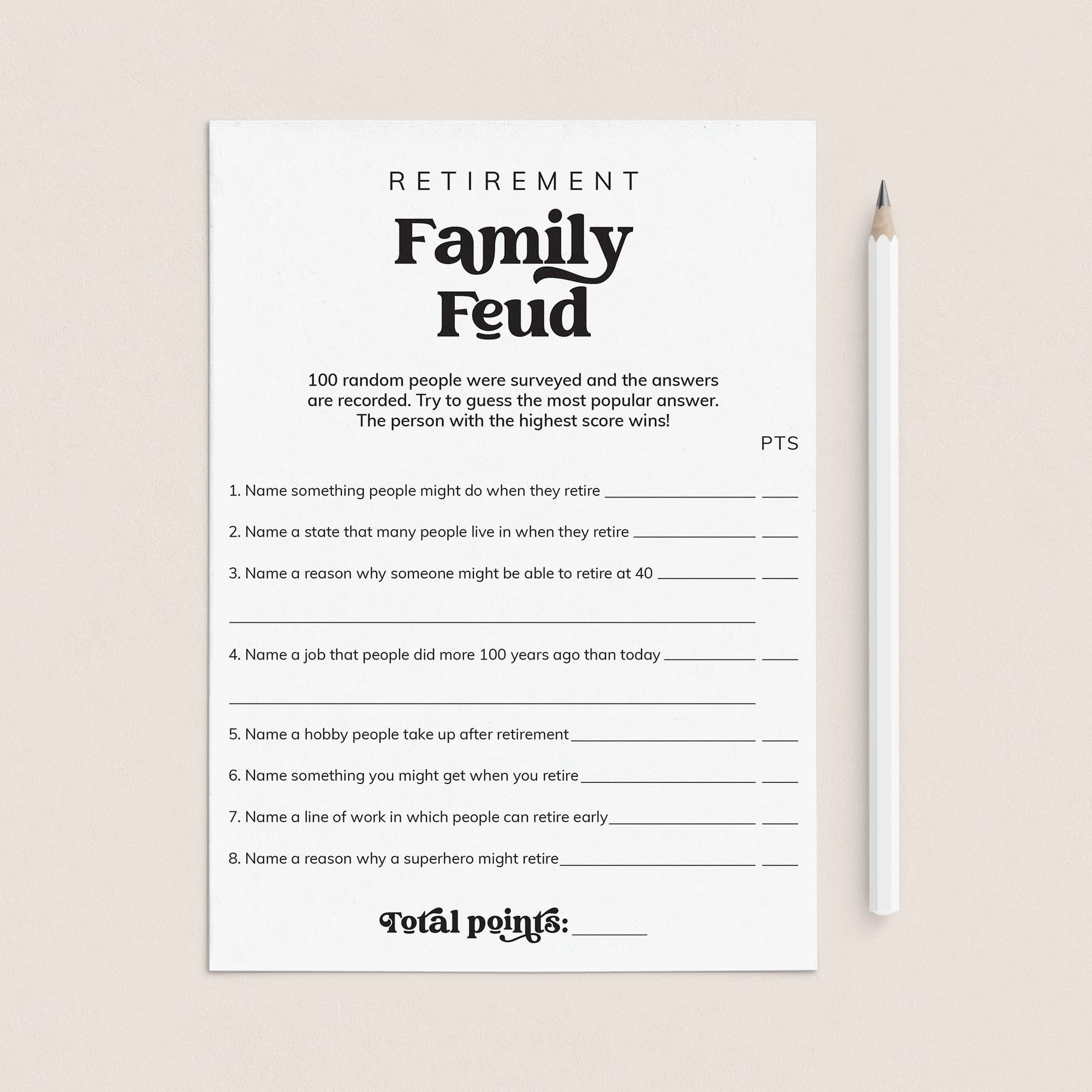 Family Feud Retirement Questions and Answers Printable | Instant Download by LittleSizzle