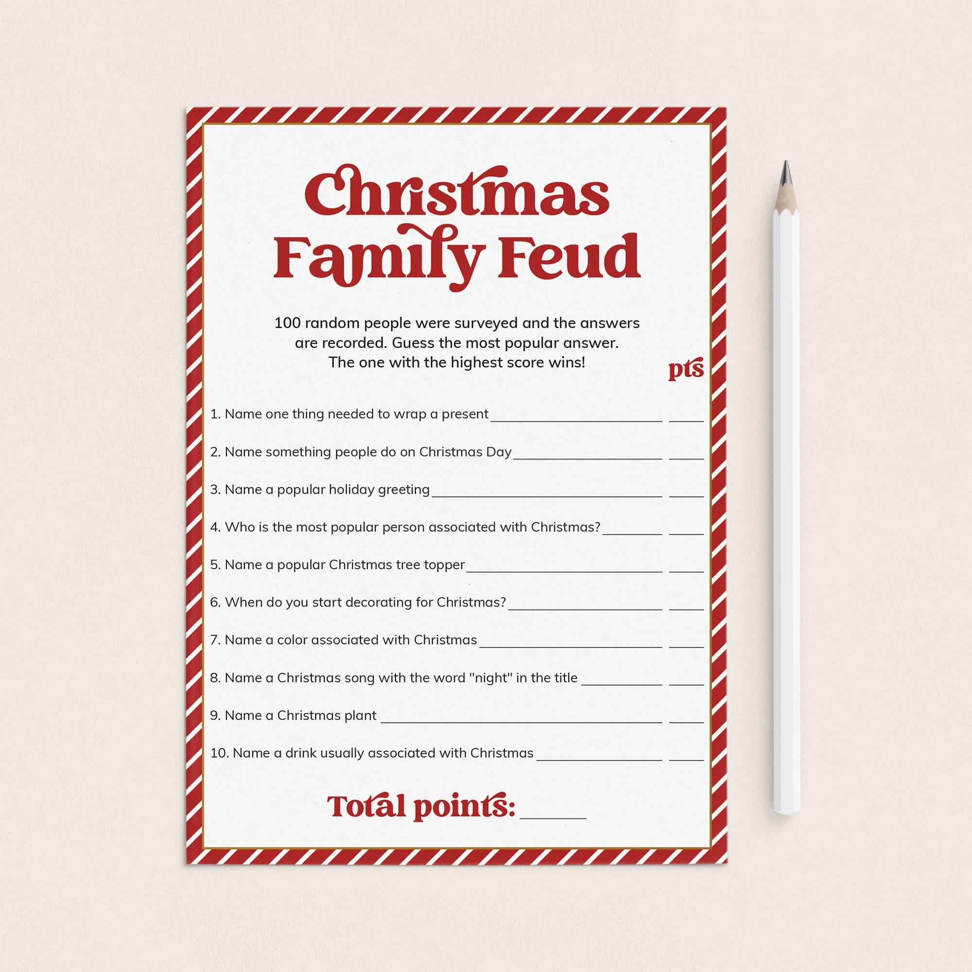 Christmas Family Feud Printable by LittleSizzle