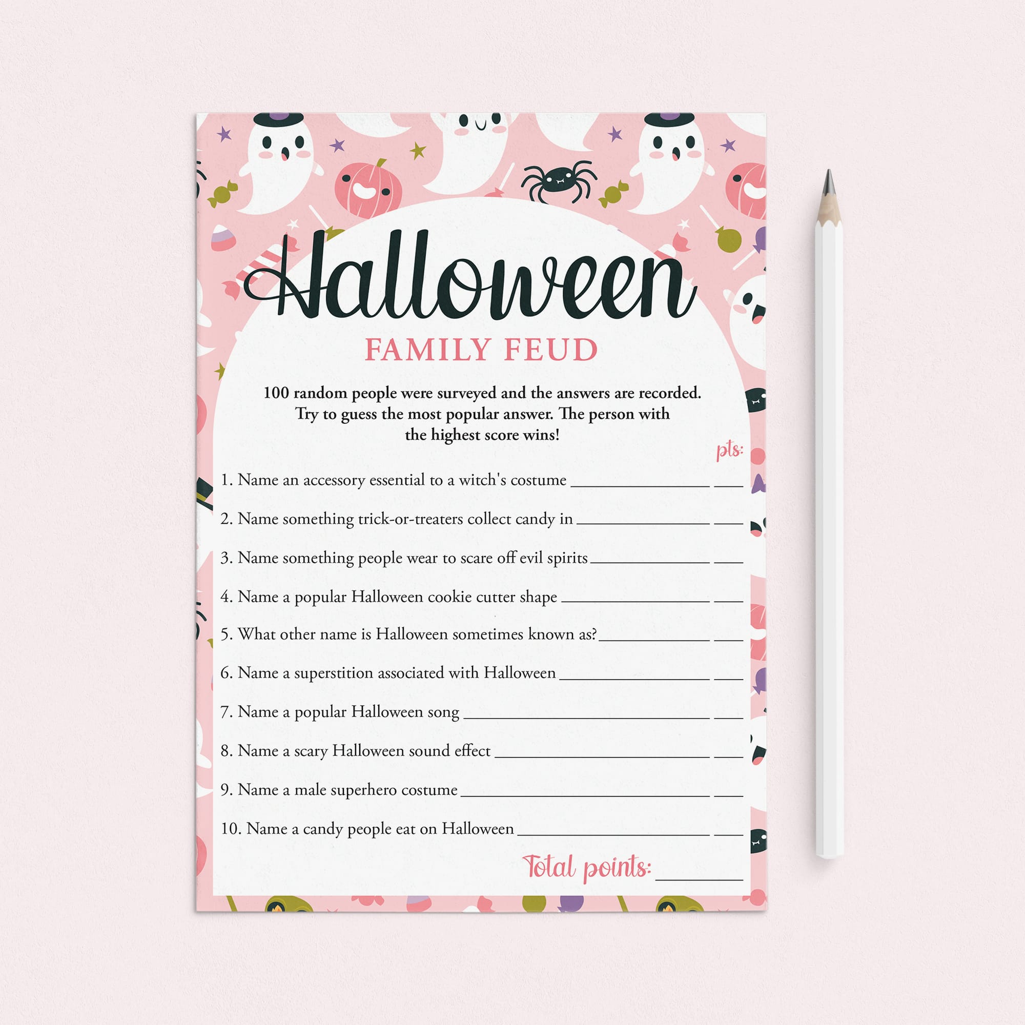 Girly Ghoul Party Game Halloween Family Feud with Answers Printable by LittleSizzle