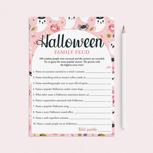 Girly Ghoul Party Game Halloween Family Feud with Answers Printable by LittleSizzle