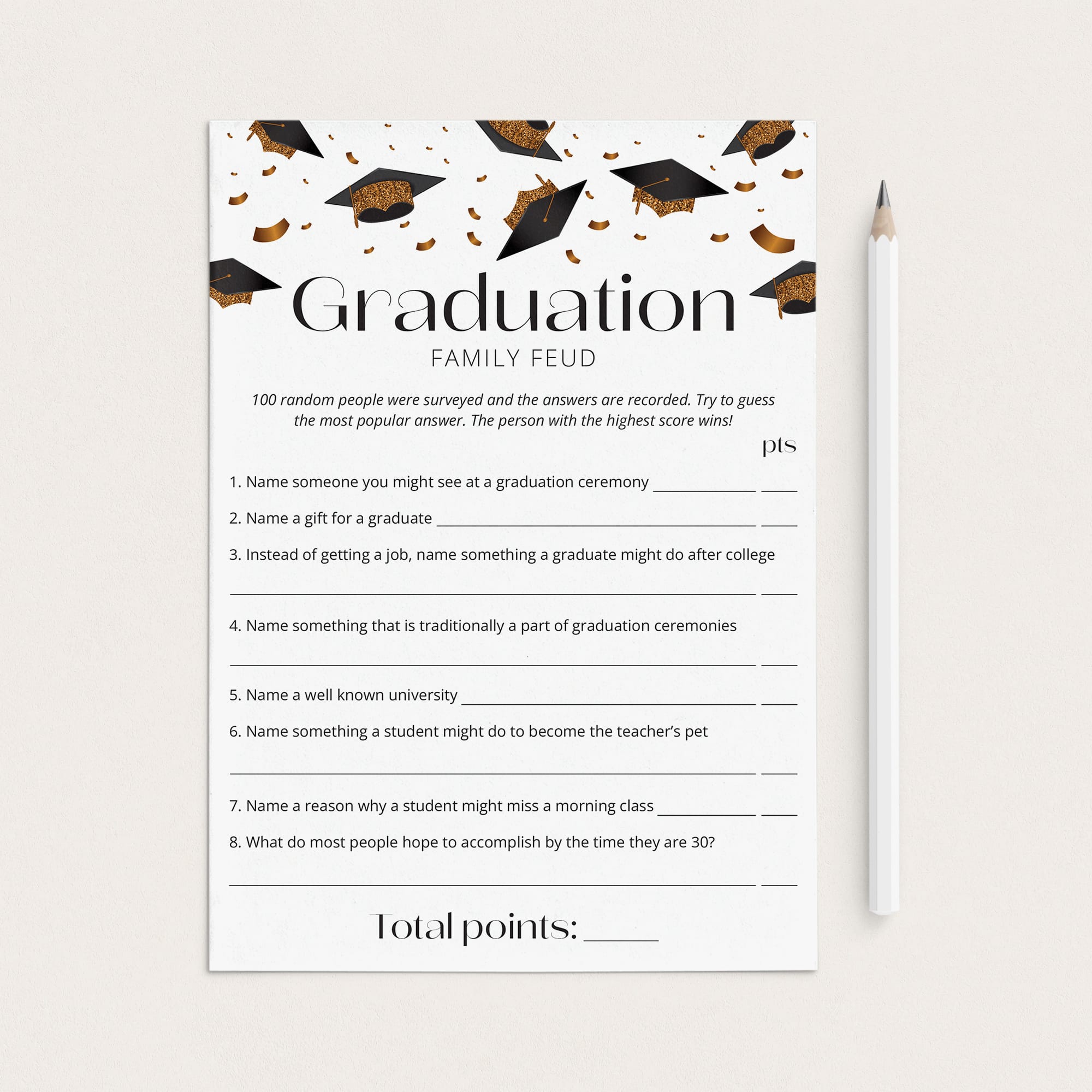Graduation Family Feud Questions and Answers Printable by LittleSizzle