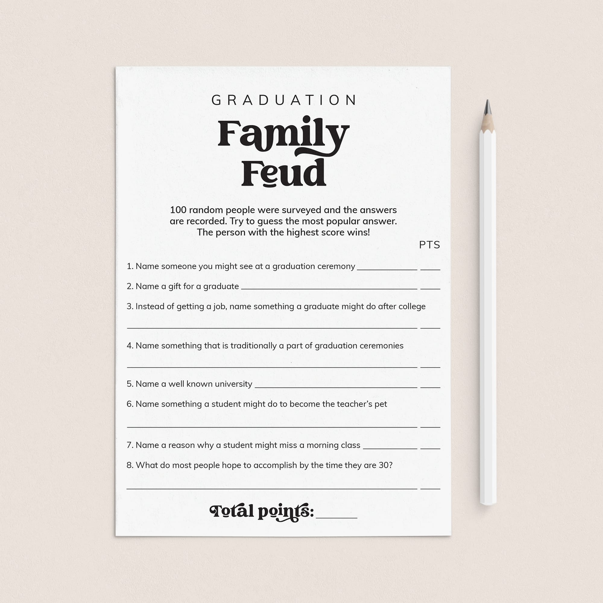Printable Graduation Family Feud Game with Answers by LittleSizzle