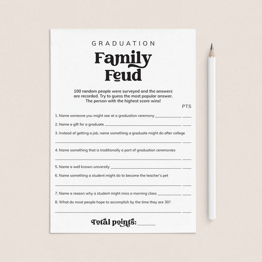 Printable Graduation Family Feud Game with Answers by LittleSizzle