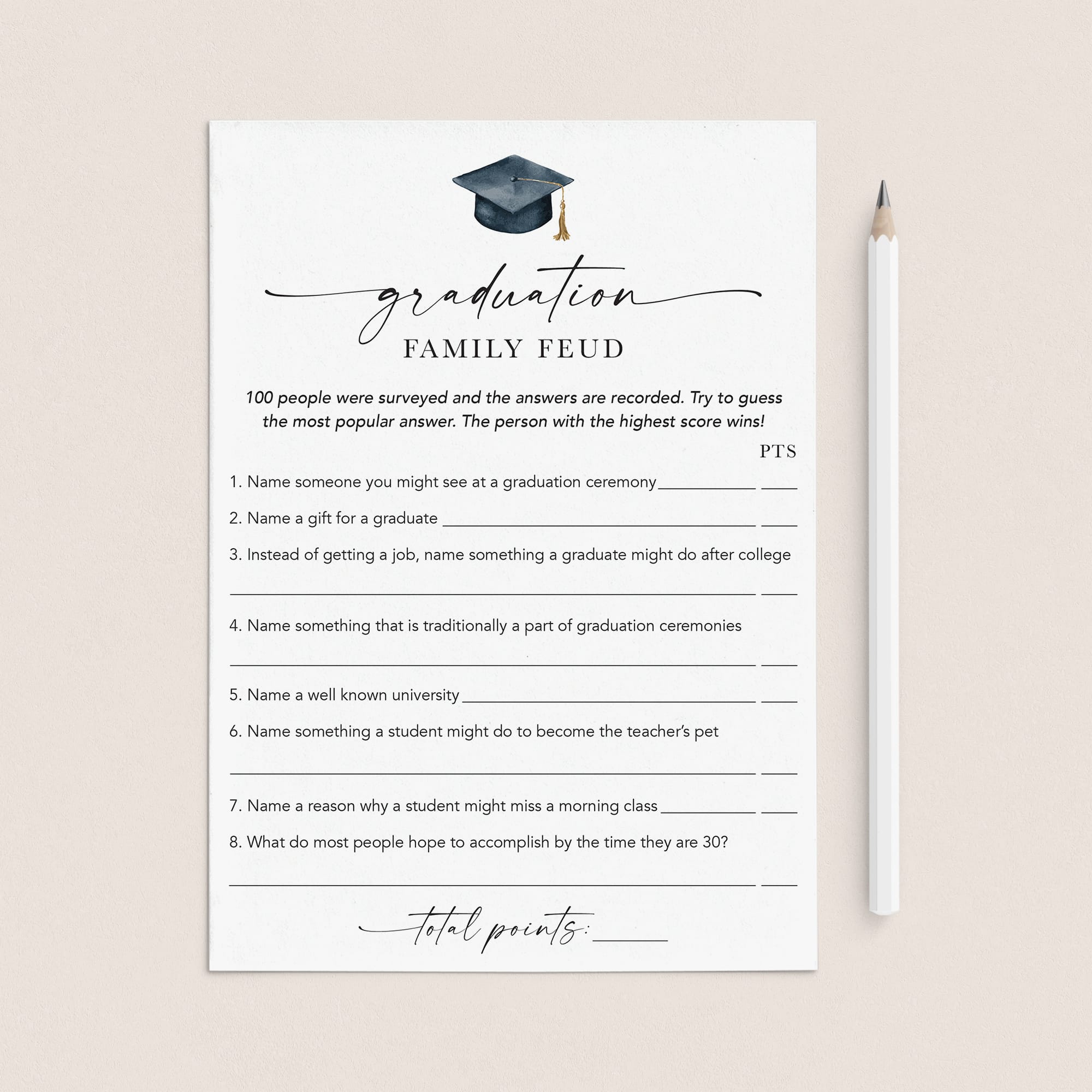 Graduation Feud Game Printable Family Feud for Grad Party by LittleSizzle