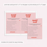 Bridal Family Feud Questions and Answers Printable Pink and Red