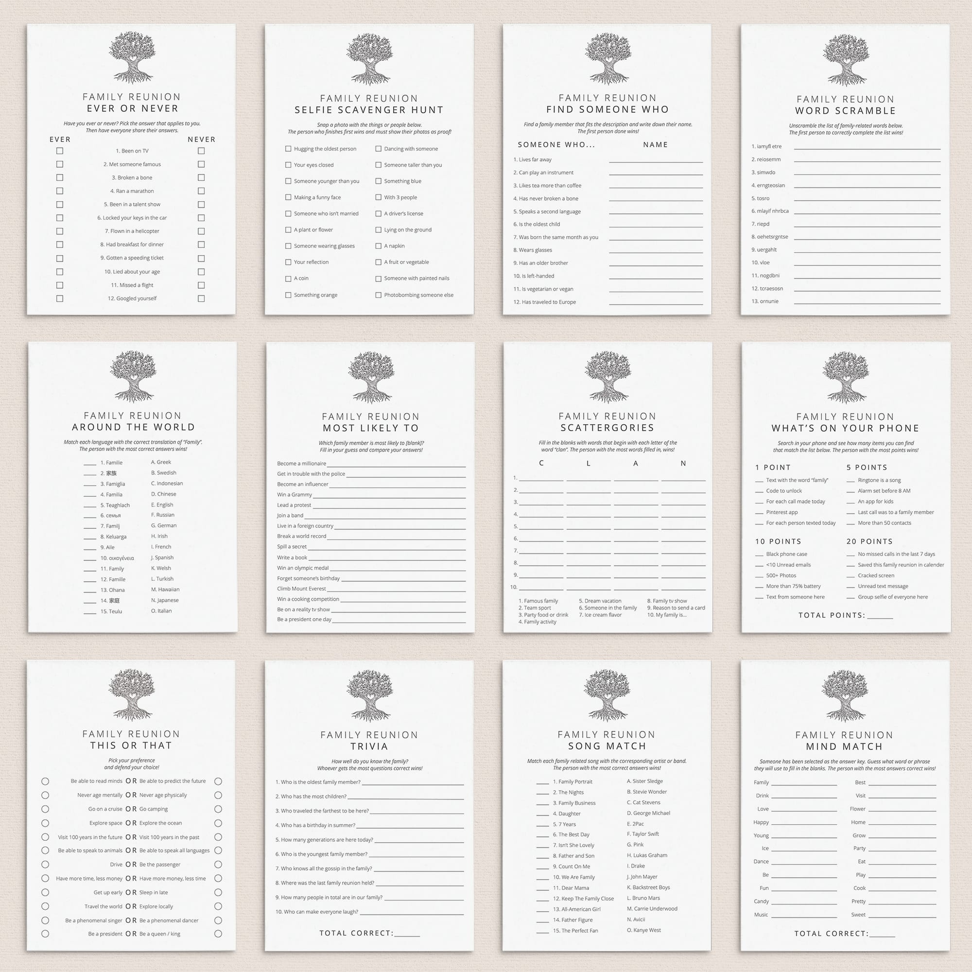 Family Reunion Party Games Bundle Printable by LittleSizzle