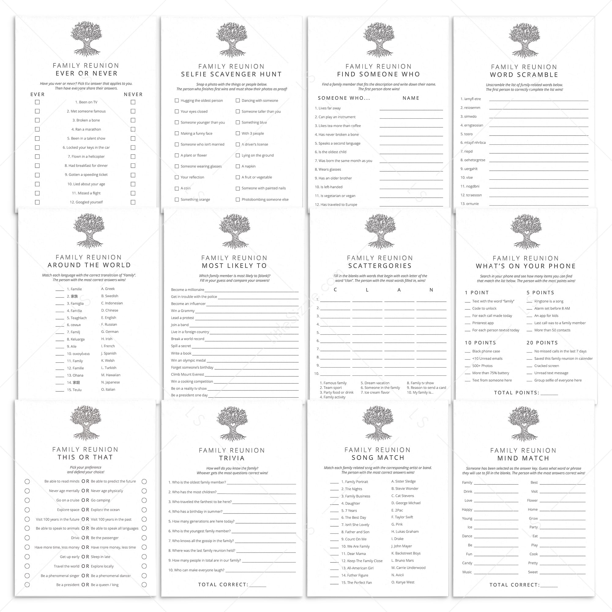 Family Reunion Party Games Bundle Printable by LittleSizzle