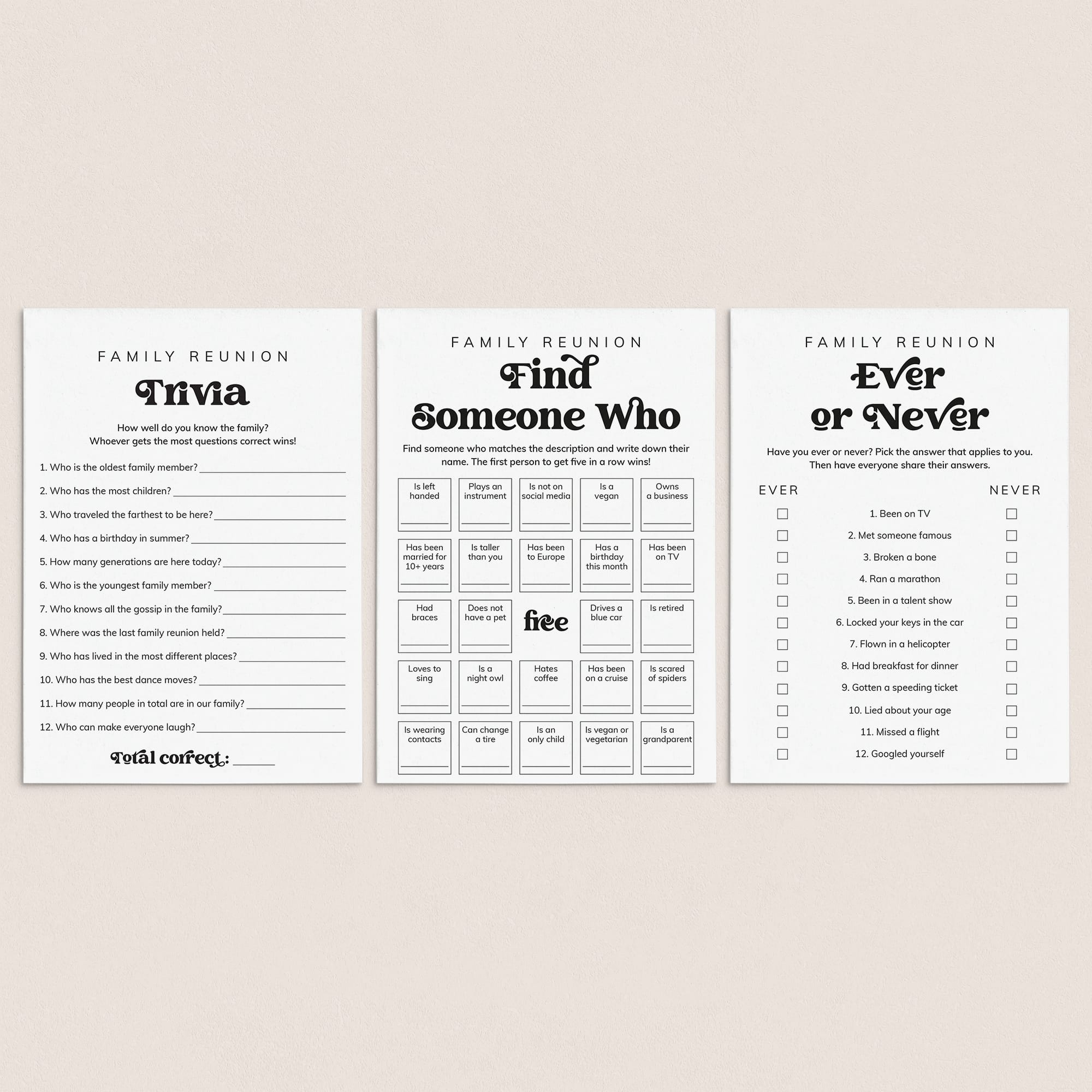 Printable Icebreaker Games for Family Reunion by LittleSizzle