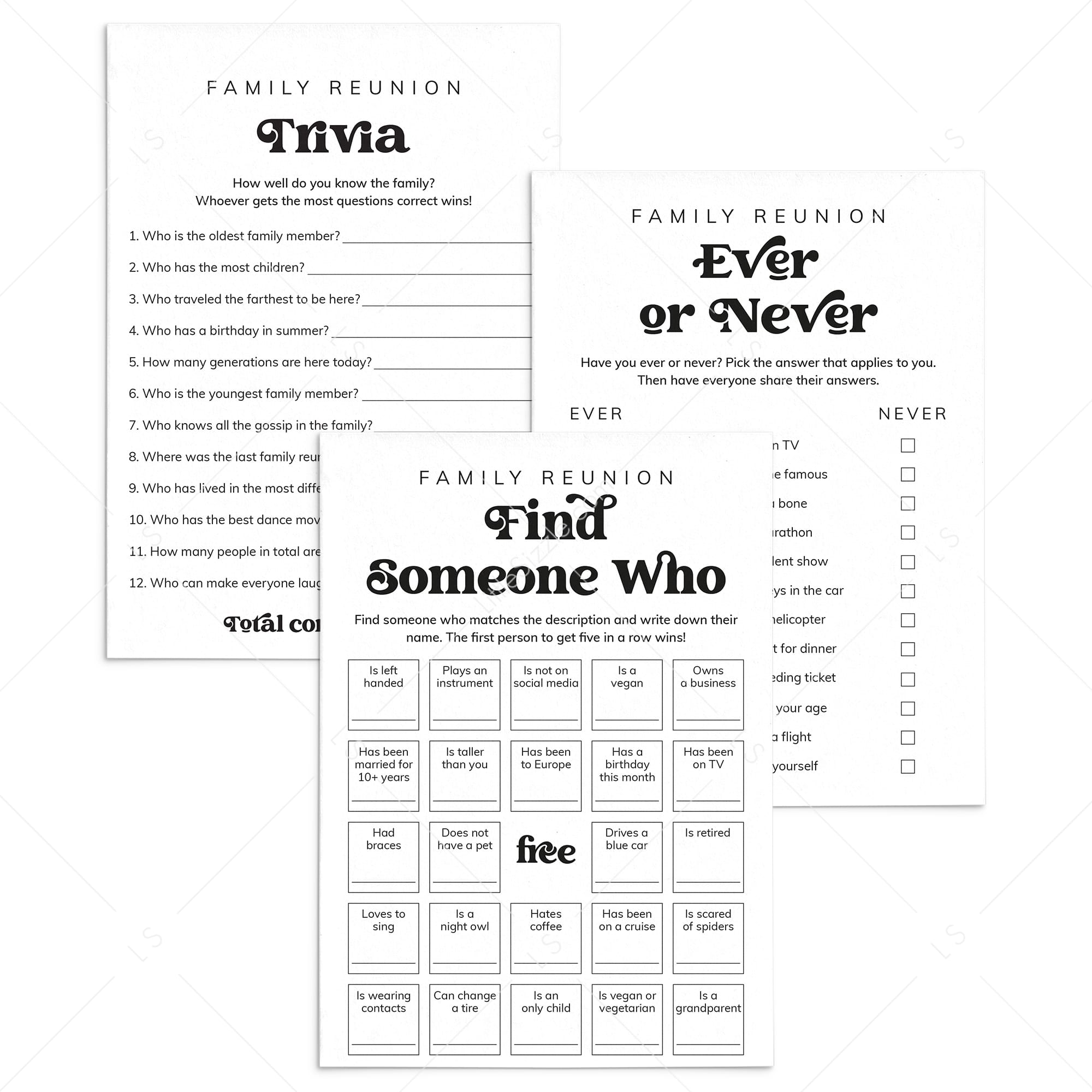 Printable Icebreaker Games for Family Reunion by LittleSizzle