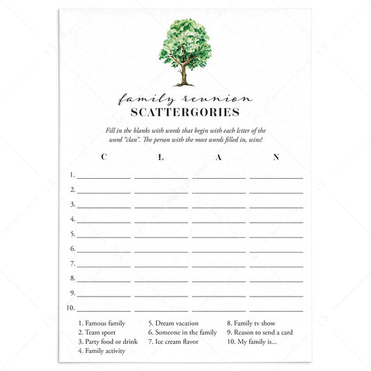 Scattergories Game for Family Gathering Printable by LittleSizzle