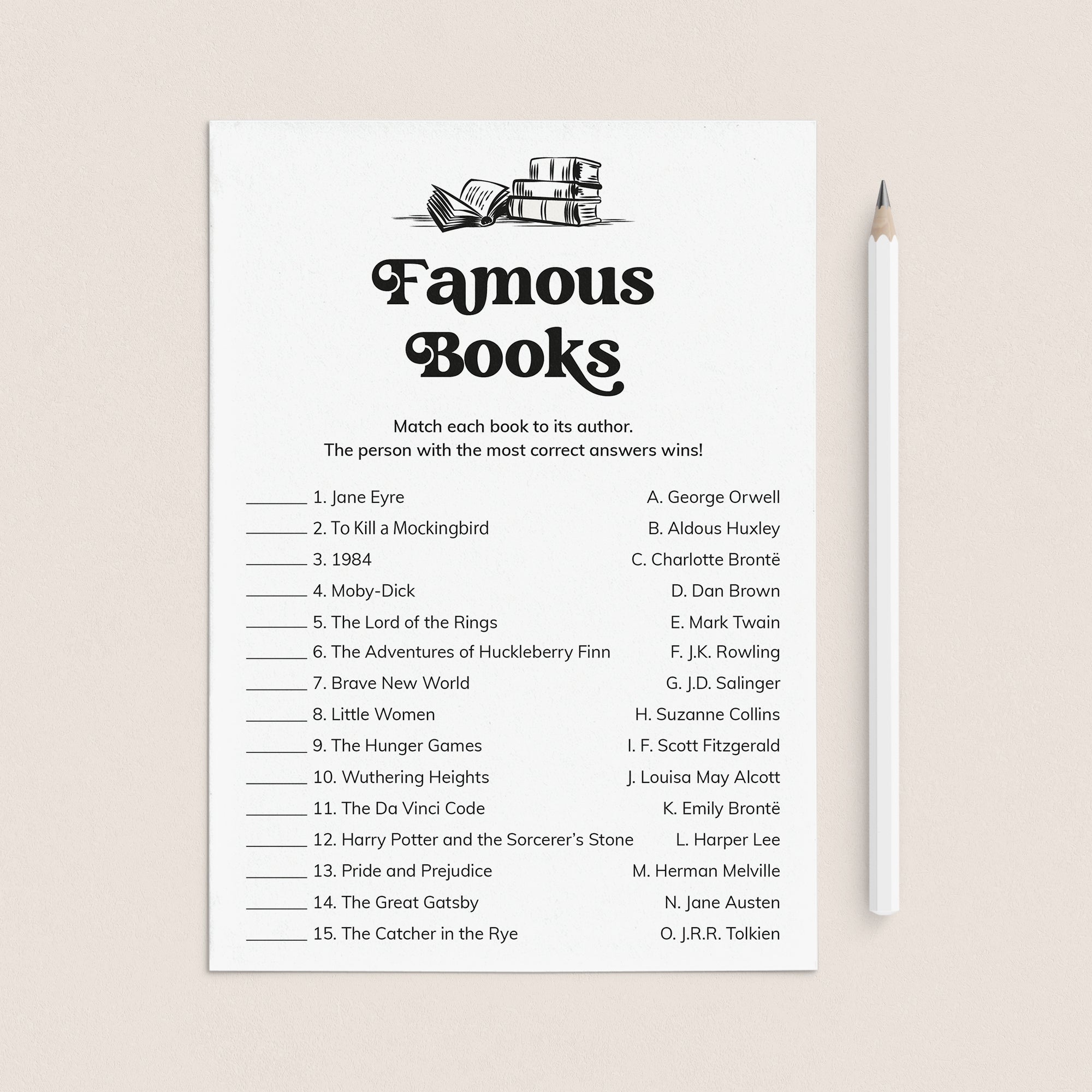 Printable Book Club Game Famous Books by LittleSizzle