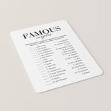 Famous Couples Game with Answer Key Printable