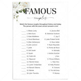 Match The Famous Couples Game with Answers Printable by LittleSizzle