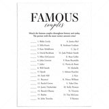Famous Couples Game with Answer Key Printable by LittleSizzle