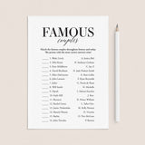 Famous Couples Game with Answer Key Printable by LittleSizzle
