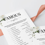 Match The Famous Couples Game with Answers Printable