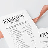 Famous Couples Game with Answer Key Printable