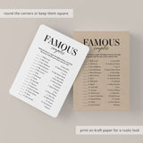 Famous Couples Game with Answer Key Printable
