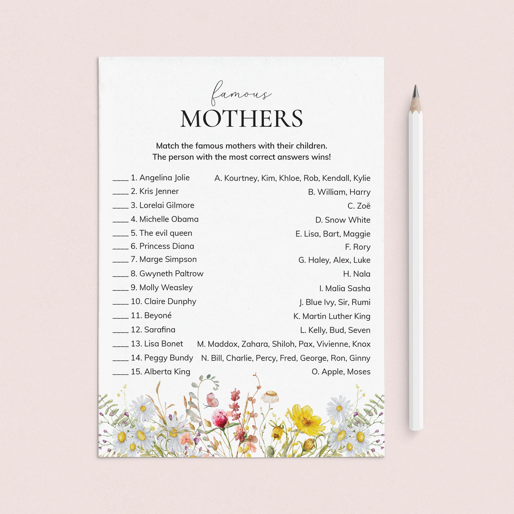 Famous Mothers Games with Answers Printable by LittleSizzle