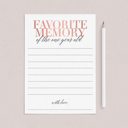 Baby Girl 1st Birthday Favorite Memory Cards Printable by LittleSizzle