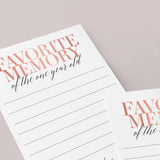 Baby Girl 1st Birthday Favorite Memory Cards Printable