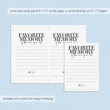 My Favorite Memory Of The One Year Old Cards Printable
