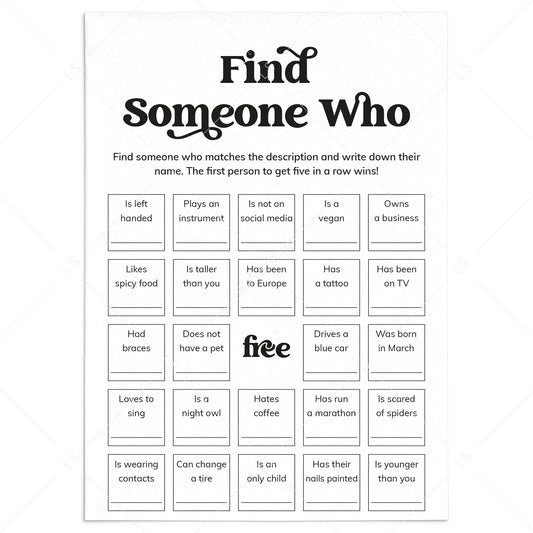 Printable Human Bingo Icebreaker Find Someone Who by LittleSizzle