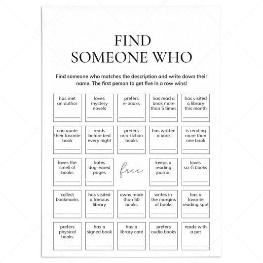 Book Club Icebreaker Bingo Find Someone Who Printable by LittleSizzle