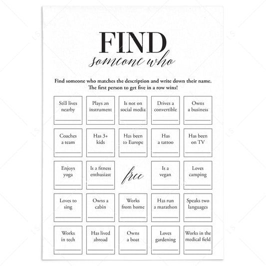 Class Reunion Bingo Find Someone Who Mingle Icebreaker Game Printable by LittleSizzle