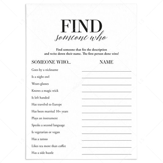 Office Party Icebreaker Game Find Someone Who Printable by LittleSizzle