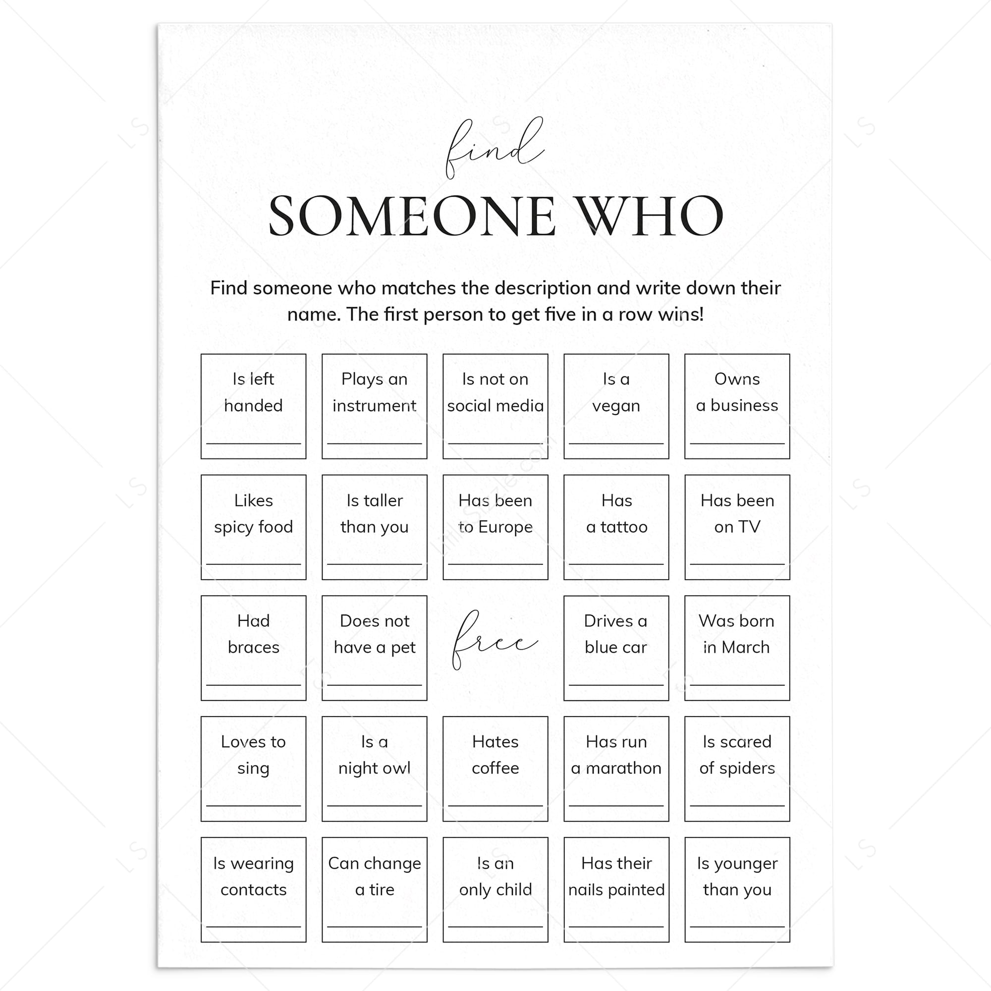 Printable Icebreaker Bingo Find Someone Who by LittleSizzle