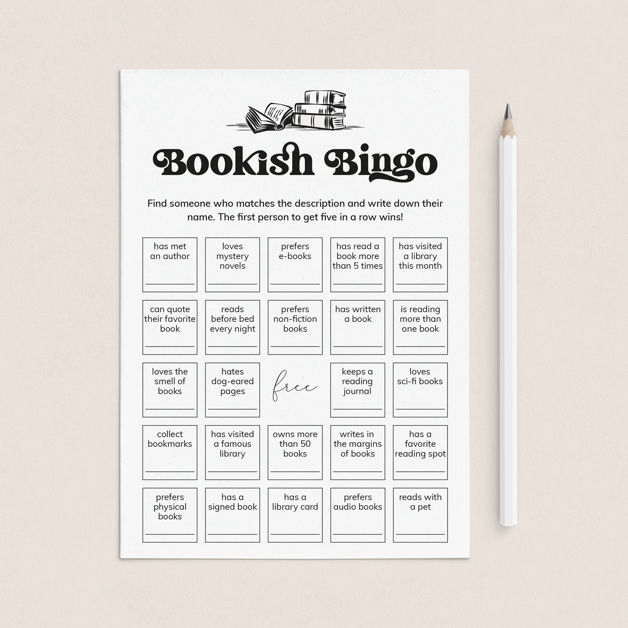 Bookish Bingo Printable Book Club Icebreaker Bingo by LittleSizzle