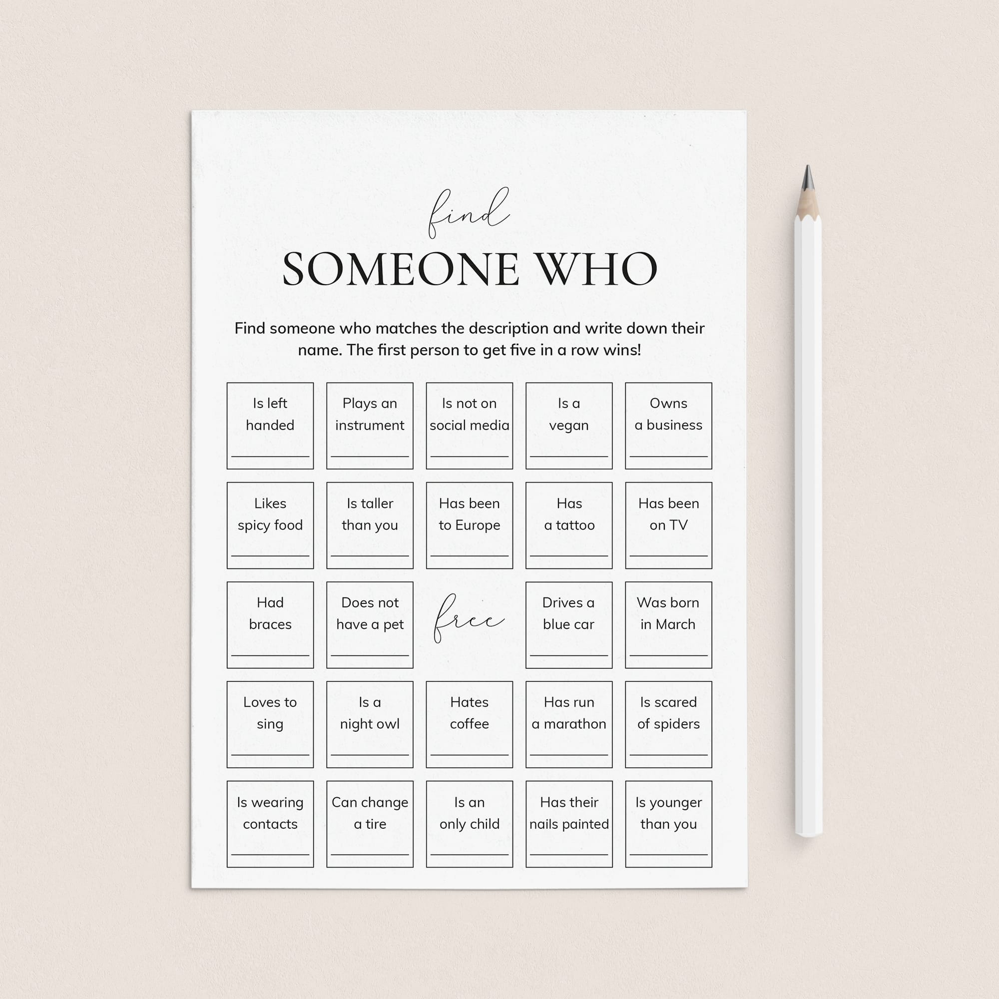 Printable Icebreaker Bingo Find Someone Who by LittleSizzle