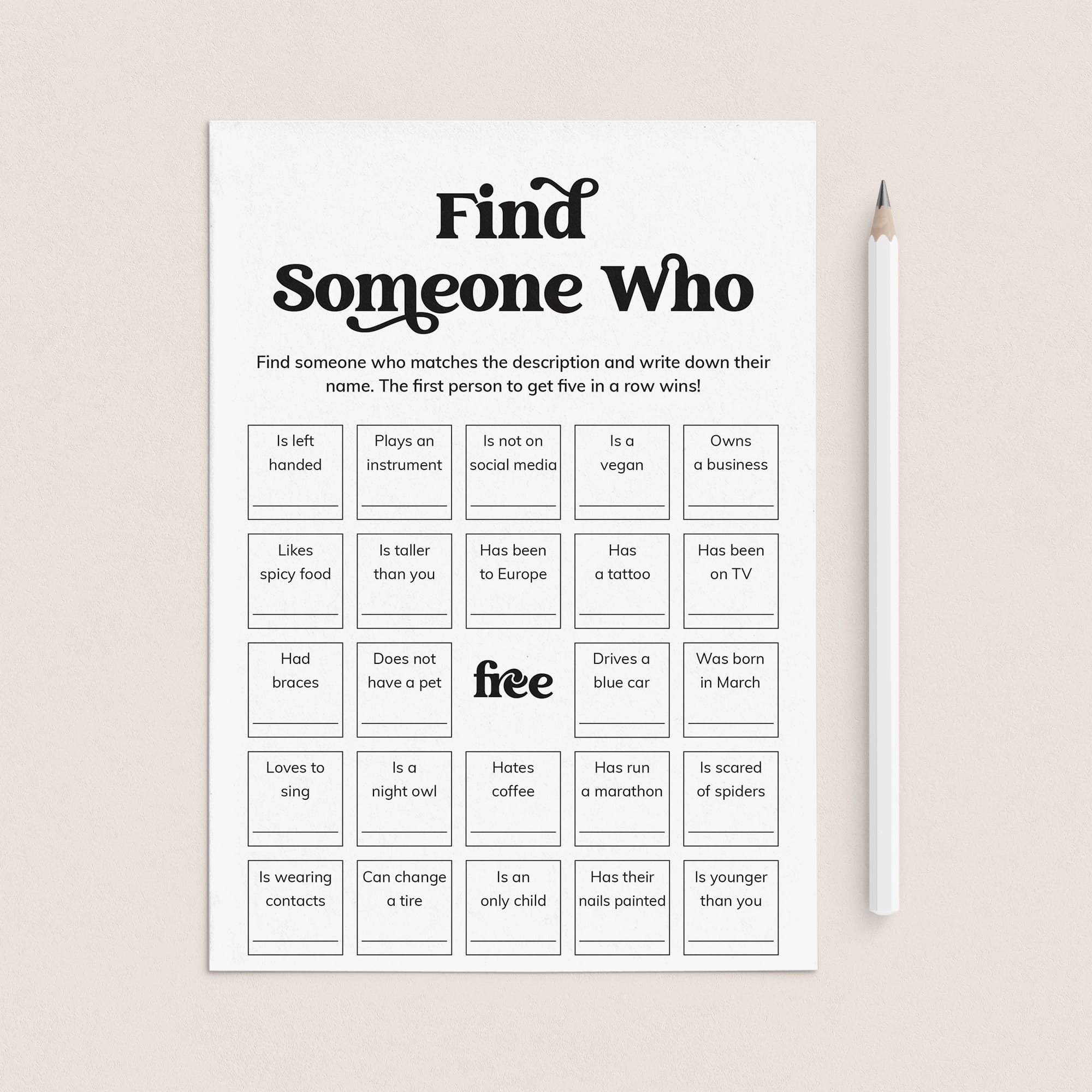 Printable Human Bingo Icebreaker Find Someone Who by LittleSizzle