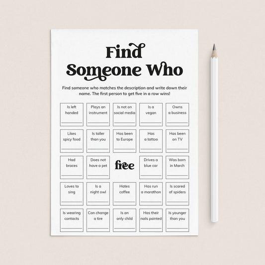 Printable Human Bingo Icebreaker Find Someone Who by LittleSizzle