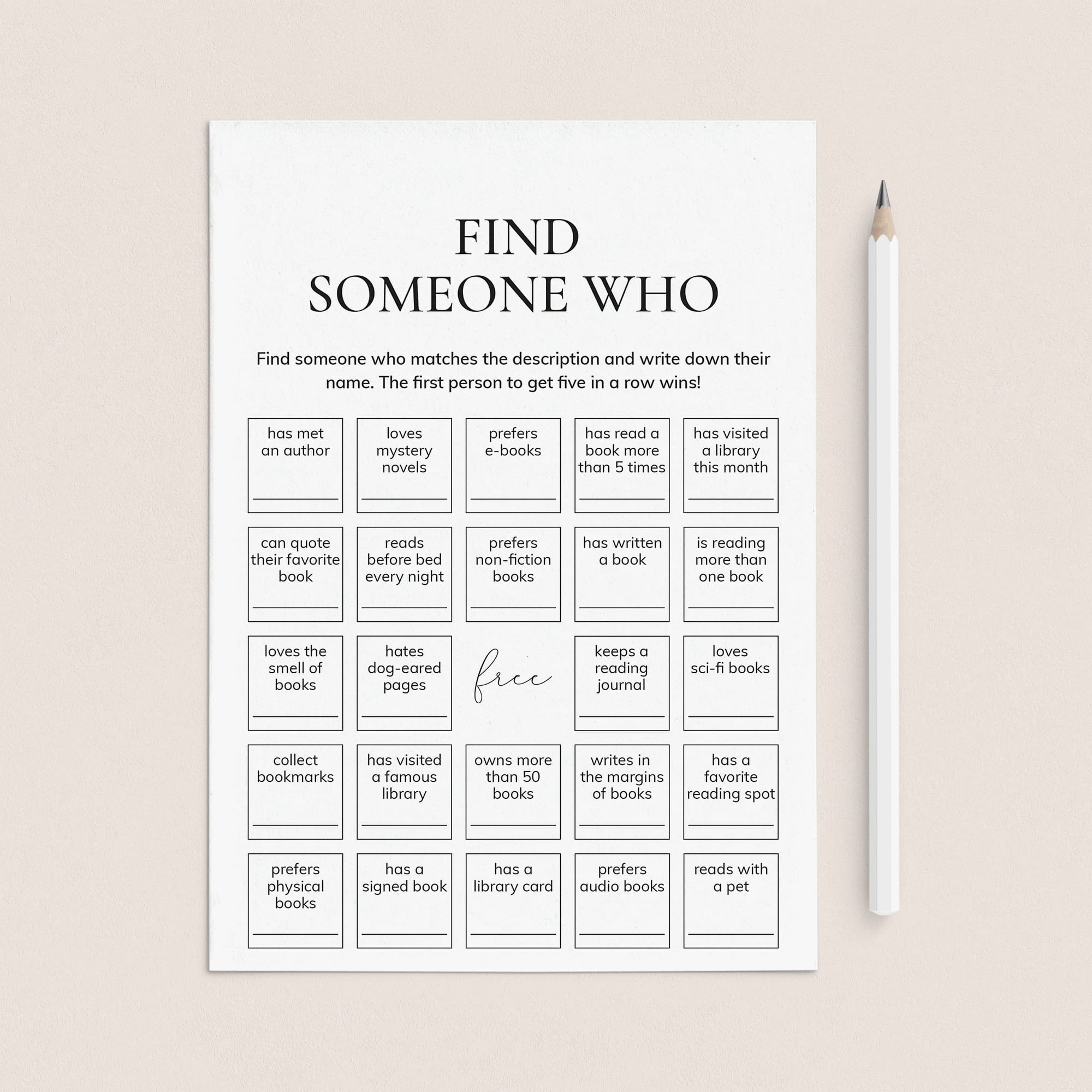 Book Club Icebreaker Bingo Find Someone Who Printable by LittleSizzle